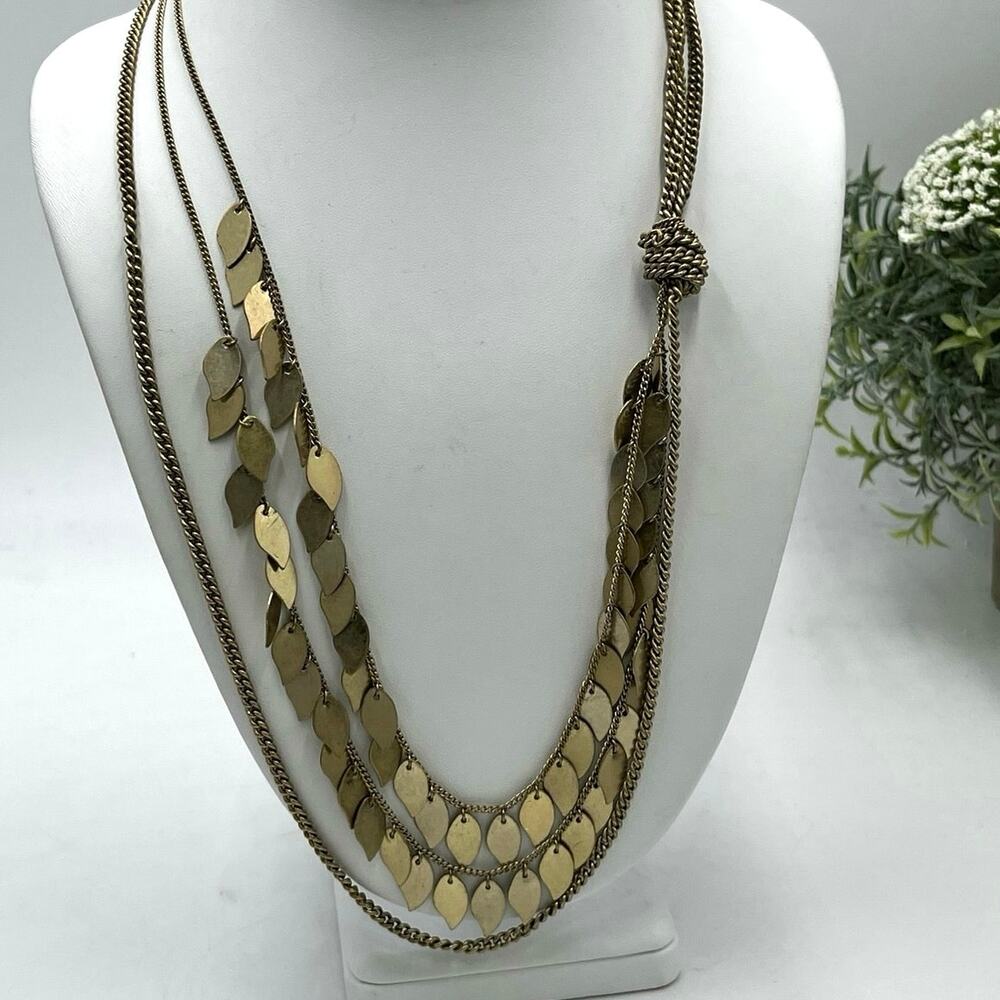 Kenneth Cole Antique Gold‎ Tone Layered Leaf Multi Strand Necklace